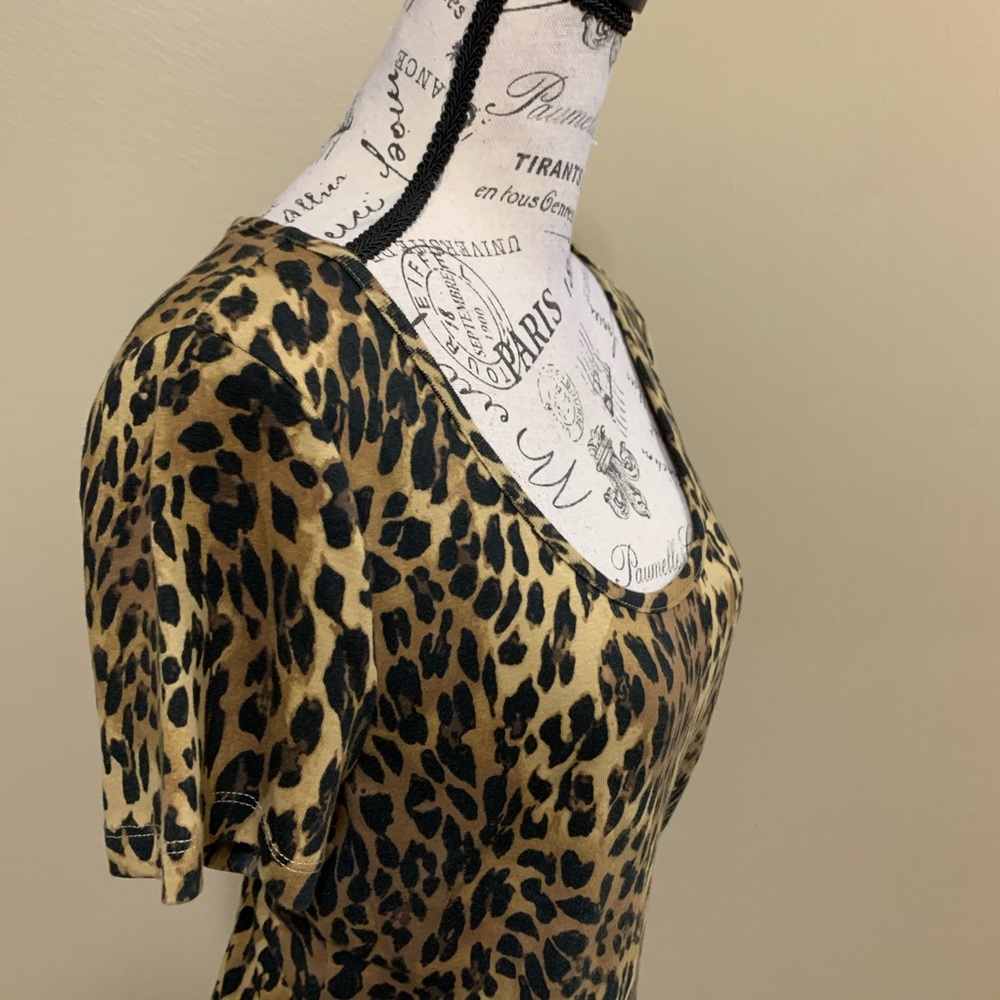 Chaps Leopard Animal Print Short Sleeve Large Top - Picture 5 of 11